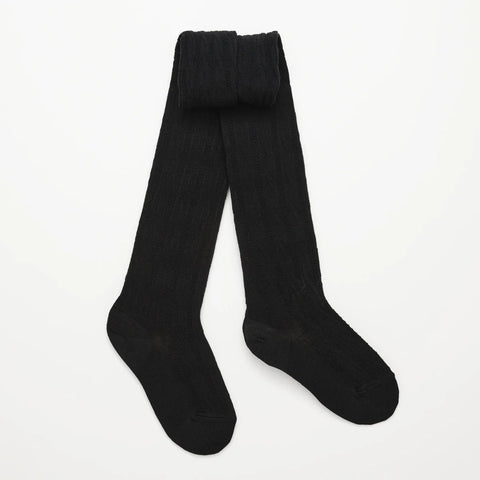 Merino Wool Tights Cable - Black - Extra Tall