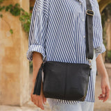 Kasey Textured Crossbody Bag With Logo Strap - Black