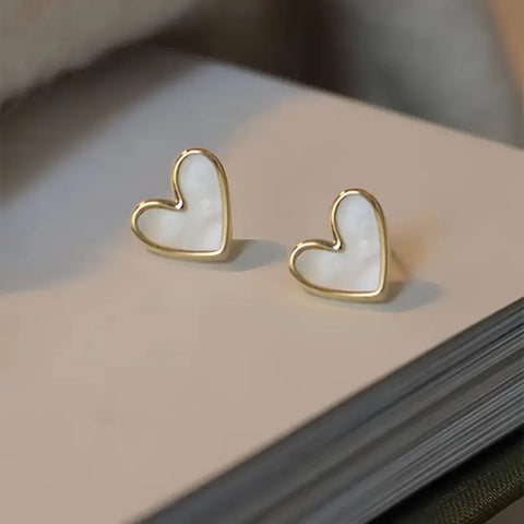 Mini Heart Stud Earrings - White