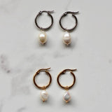 Ariel Pearl Hoops - Silver