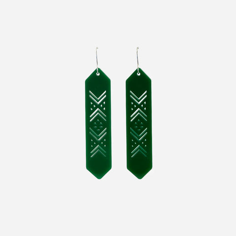Tāniko Long Earrings - Green