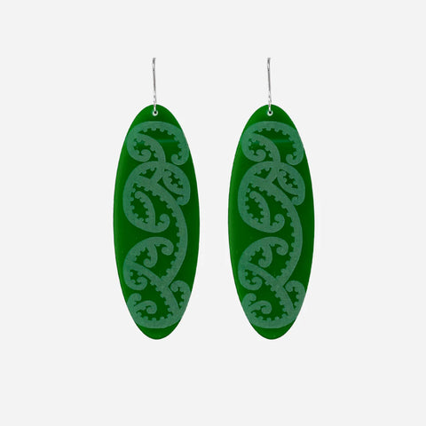 Kowhaiwhai - Green Clear - Earrings
