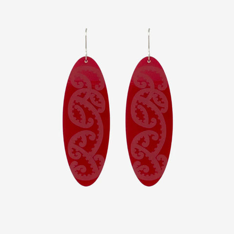 Kowhaiwhai -  Red Clear - Earrings