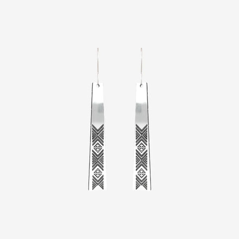 Tāniko Long Earrings - Silver