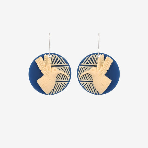 Huia Bird Disc Weave Earrings - Moroccan Blue