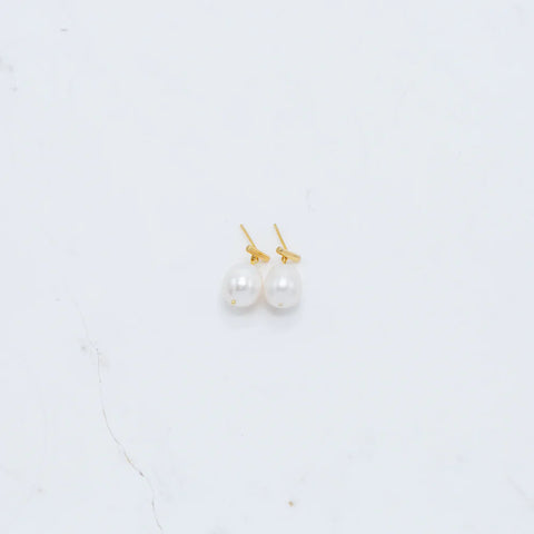 Drop Pearl Studs - Gold Large
